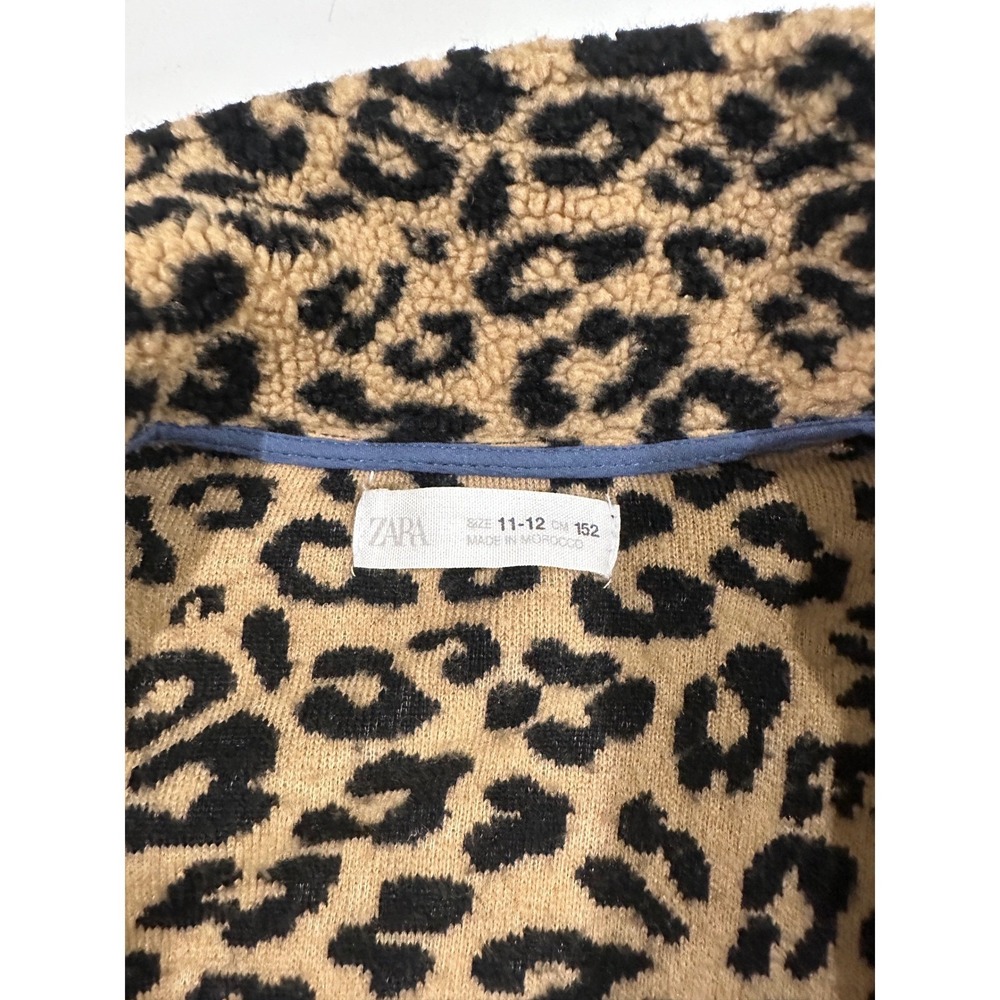 Zara Kids Leopard‎ Print Fleece Shacket Button Front Jacket Brown Tan Size 11-12 - Picture 4 of 6